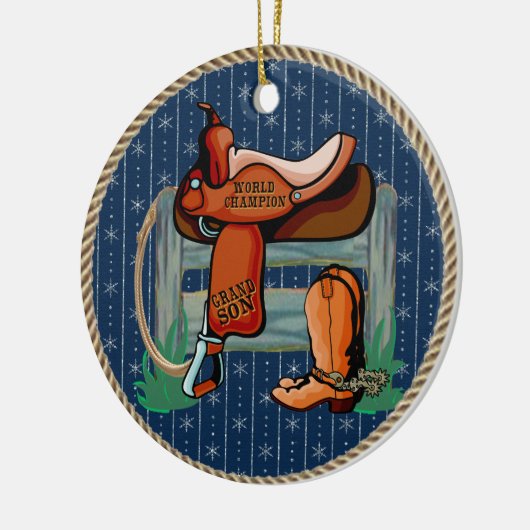 Westerne Rodeo Saddle Champion Grandson Keramisch Ornament (Links)