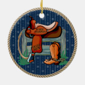 Westerne Rodeo Saddle Champion Grandson Keramisch Ornament (Achterkant)