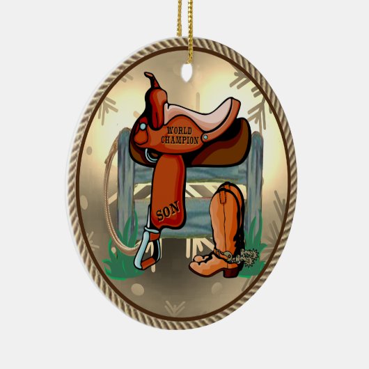 Westerne Rodeo Saddle Champion Son Keramisch Ornament (Rechts)