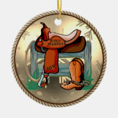 Westerne Rodeo Saddle Champion Son Keramisch Ornament (Voorkant)