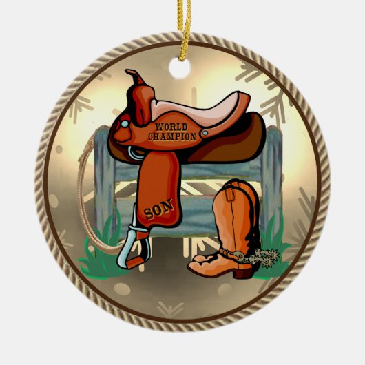 Westerne Rodeo Saddle Champion Son Keramisch Ornament (Voorkant)