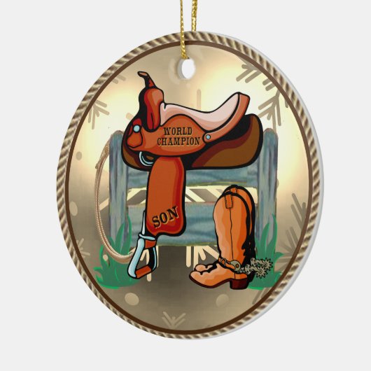 Westerne Rodeo Saddle Champion Son Keramisch Ornament (Links)