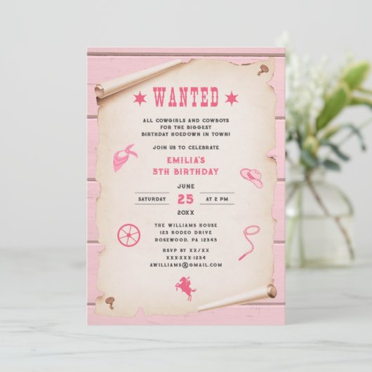 Westerne Rodeo wilde roze meisje verjaardag Kaart (Staand voorkant)