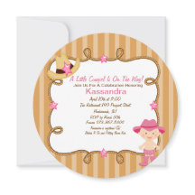 Westerne Ronde Roze Cowgirl Baby shower Uitnodigin