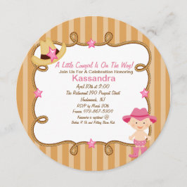 Westerne Ronde Roze Cowgirl Baby shower Uitnodigin Kaart