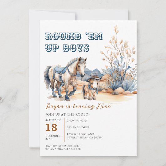 Westerne Round 'Em Up Boys Cowboy Verjaardagsfeest Kaart (Voorkant)