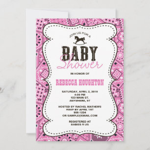 Westerne Roze Bandanna Baby shower Uitnodiging