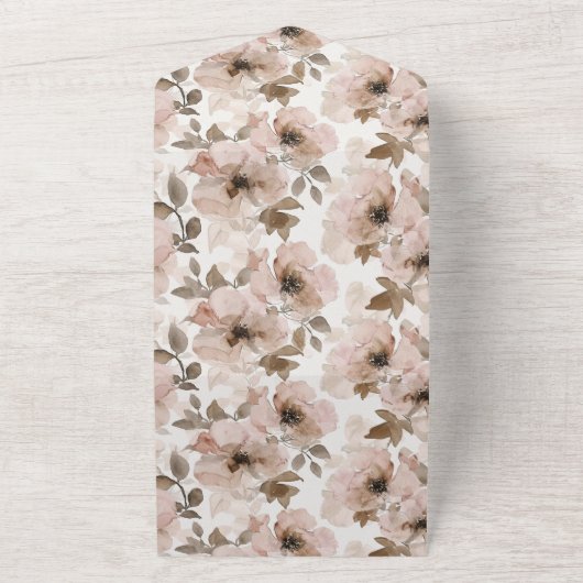 Westerne Roze Bloemen Huwelijk All In One Uitnodiging (Buitenkant)