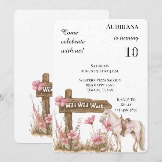 Westerne Roze Bloemen Wild West Horse Verjaardag Kaart (Voorkant / Achterkant)