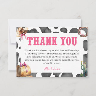 Westerne Roze Cowgirl Baby shower Bedankkaart