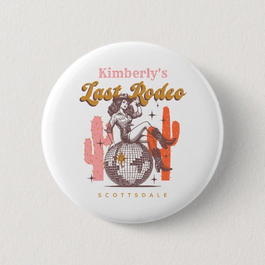Westerne Roze Cowgirl Laatste Rodeo vrijgezellenfe Ronde Button 5,7 Cm (Voorkant)