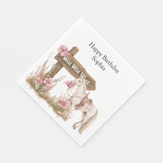 Westerne Roze Cowgirl Wild West Horse Verjaardag Servet (Hoek)