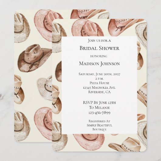 Westerne Roze Crème Cowgirl Petten Vrijgezellenfee Kaart (Voorkant / Achterkant)