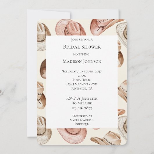 Westerne Roze Crème Cowgirl Petten Vrijgezellenfee Kaart (Voorkant)