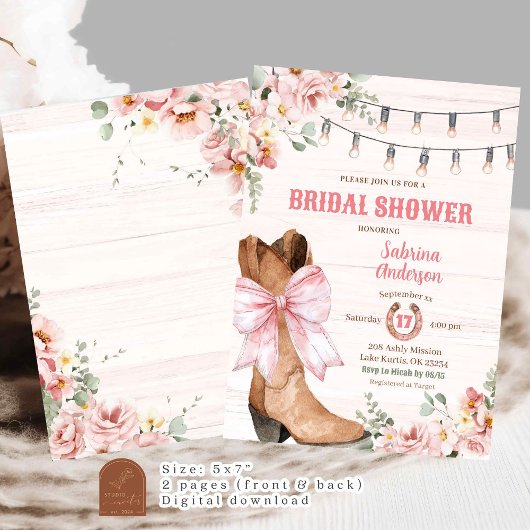 Westerne Roze Laarzen en Bow Vrijgezellenfeest Kaart