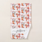 Westerne roze oranje cowgirl scriptnaam bad handdoek (Handdoek)