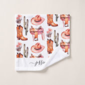 Westerne roze oranje cowgirl scriptnaam bad handdoek (Wasdoekje)