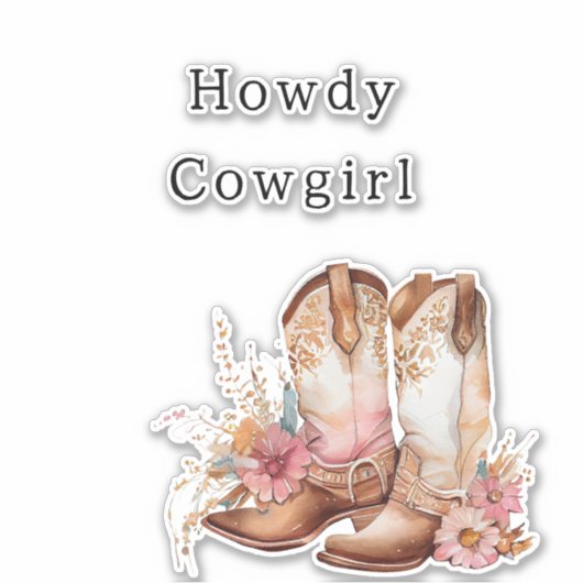 Westerne Roze Tan Bloemen Cowgirl Laarzen Sticker (Voorkant)