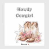 Westerne Roze Tan Bloemen Cowgirl Laarzen Sticker (Vel)