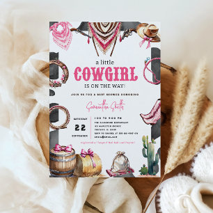 Westerne Roze Waterverf Cowgirl Baby shower Kaart