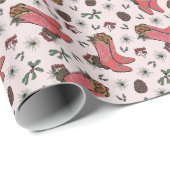 Westerne Roze Xmas Cowboy Laarzen, Pinecones Besse Cadeaupapier (Rol Hoek)