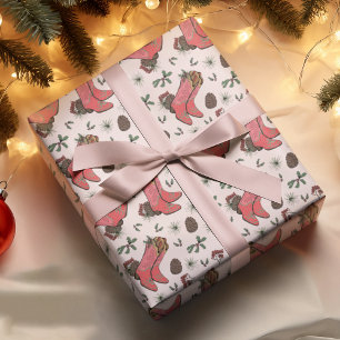 Westerne Roze Xmas Cowboy Laarzen, Pinecones Besse Cadeaupapier