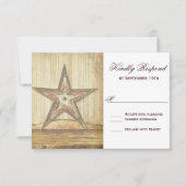 Westerne RSVP-kaart voor Rustisch land Wood Star W RSVP Kaartje (Voorkant)