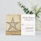 Westerne RSVP-kaart voor Rustisch land Wood Star W RSVP Kaartje (Staand voorkant)