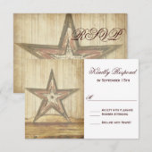Westerne RSVP-kaart voor Rustisch land Wood Star W RSVP Kaartje (Voorkant / Achterkant)