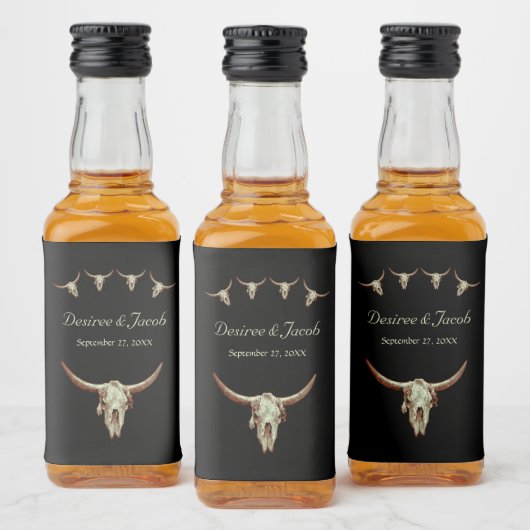 Westerne Rustic Black Wedding Bull Koe Skull Likeurfles Etiket (Flessen)