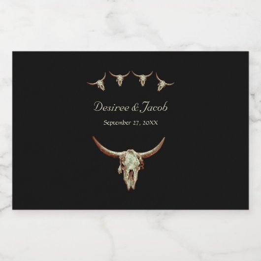 Westerne Rustic Black Wedding Bull Koe Skull Likeurfles Etiket (Enkel label)