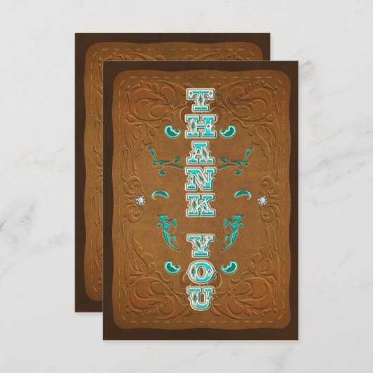 Westerne Rustic Brown Leather Look BEDANKT KAART (Voorkant / Achterkant)