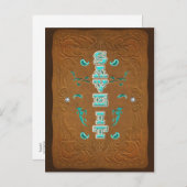 Westerne Rustic Brown Leather Look SAVE IT de datu Aankondigingskaart (Voorkant / Achterkant)