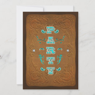 Westerne Rustic Brown & Turquoise Birthday PTY Kaart