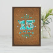 Westerne Rustic Brown & Turquoise FIFTEEN 15 Party Kaart (Staand voorkant)