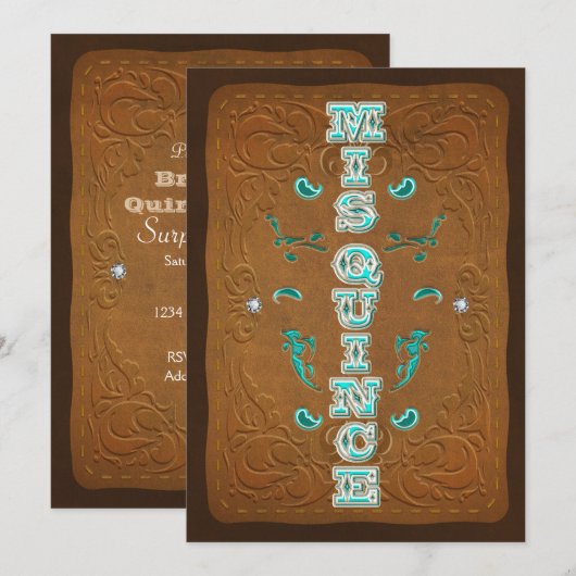 Westerne Rustic Brown & Turquoise MIS QUINCE 15 Kaart (Voorkant / Achterkant)