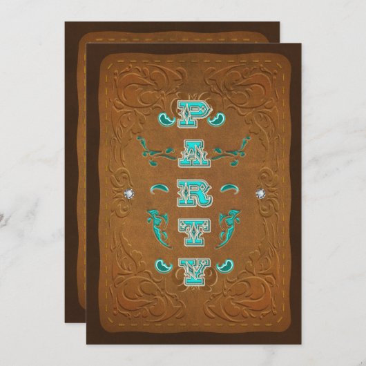 Westerne Rustic Brown & Turquoise verjaardagsfeest Kaart (Voorkant / Achterkant)