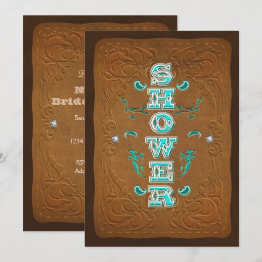 Westerne Rustic Brown & Turquoise Vrijgezellenfees Kaart (Voorkant / Achterkant)