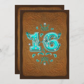 Westerne Rustic Brown & Turquoise ZESTIEN 16 Party Kaart (Voorkant / Achterkant)