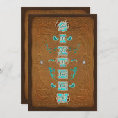 Westerne Rustic Brown & Turquoise ZESTIEN 16 Party Kaart (Voorkant / Achterkant)