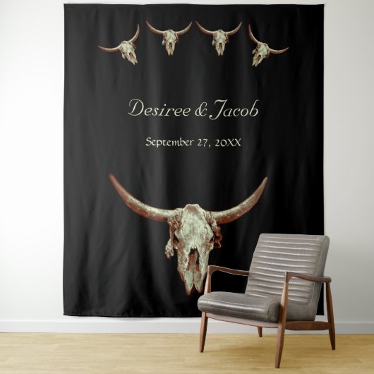 Westerne Rustic Bull Skull Weddenschap Foto Booth Wandkleed (In situ)