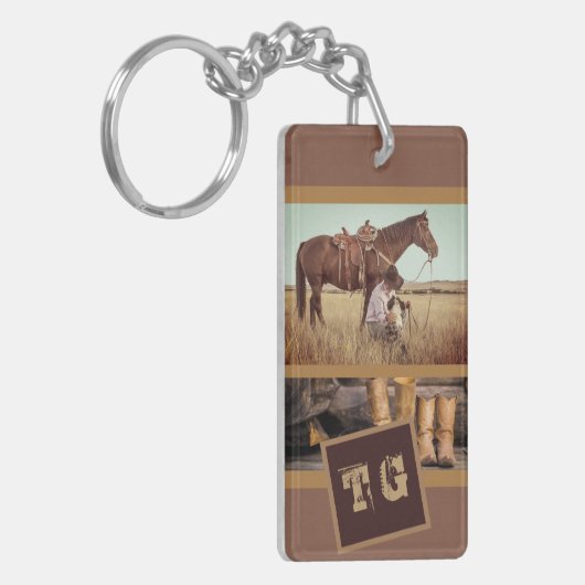 Westerne Rustic Cowboy Boots voegen zijn Initialen Sleutelhanger (Voorkant Links)