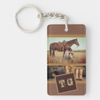 Westerne Rustic Cowboy Boots voegen zijn Initialen Sleutelhanger