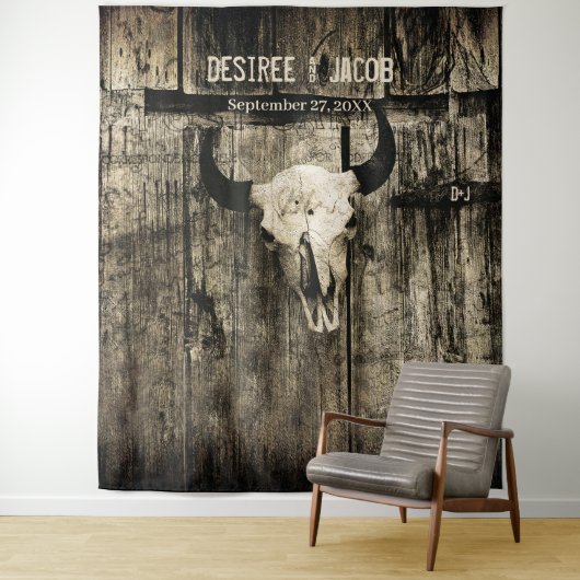 Westerne Rustic Wedding Bull Skull  achtergrond Wandkleed (In situ)