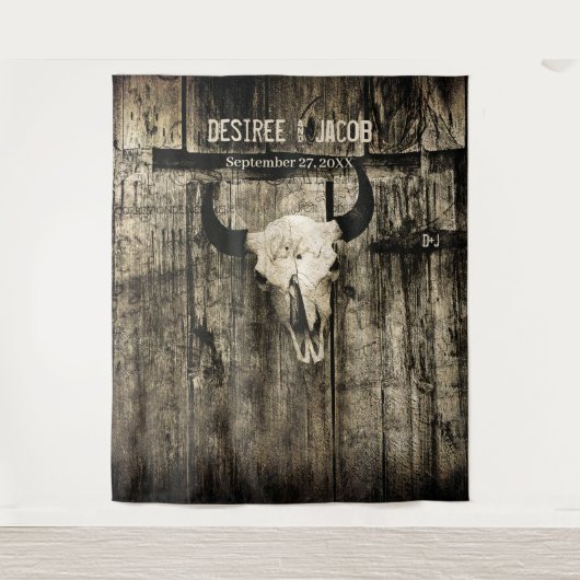 Westerne Rustic Wedding Bull Skull  achtergrond Wandkleed (Voorkant)
