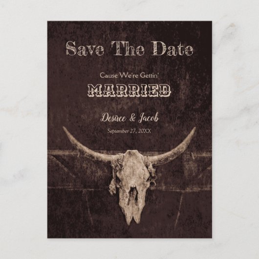 Westerne Rustic Wedding sparen de Datum Briefkaart (Voorkant)