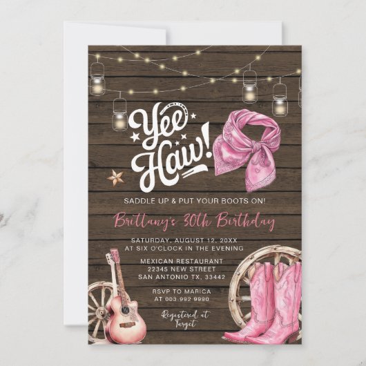 Westerne rustieke 30e, 40e Cowgirl Verjaardag Kaart (Voorkant)