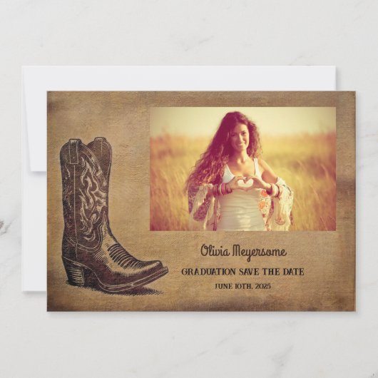 Westerne rustieke Afstuderen foto Save The Date (Voorkant)