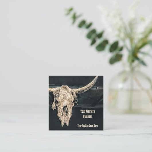 Westerne rustieke beige grijze Country Bull Skull Vierkante Visitekaartje (Staand voorkant)