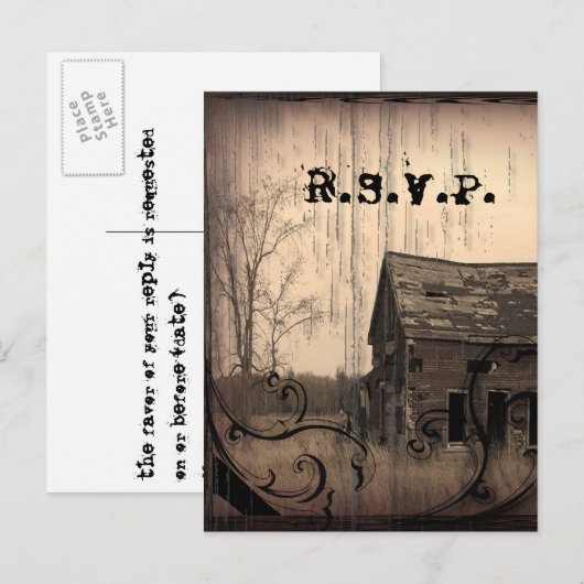 Westerne rustieke boerderij schuur Country Wedding Uitnodiging Briefkaart (Voorkant / Achterkant)